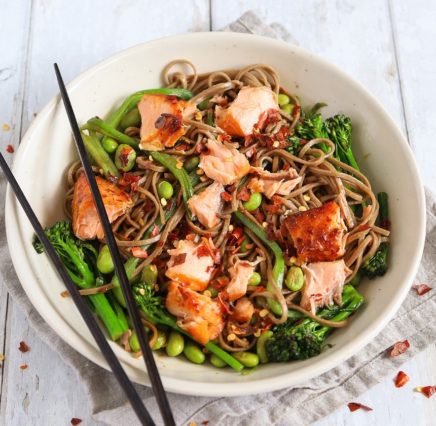 Salmon, ginger and soba noodle stir-fry Recipe 1